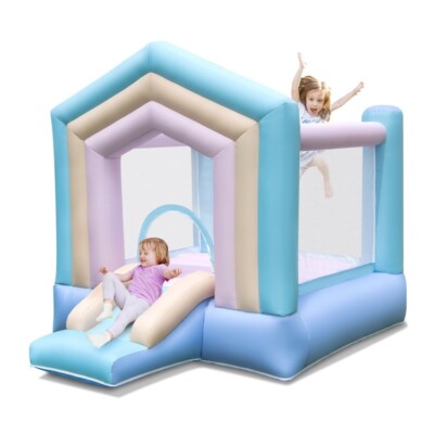 Outdoor Kids Inflatable Bounce House With Blower & Basketball Rim Bouncy Castle