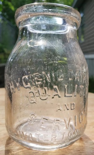 Vintage Antique Milk Bottle Hygienic Dairy Co Watertown NY Farm Rustic Primitive