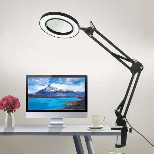 3 Color Flexible Clamp-on Table Lamp with 8x Magnifier Swing Arm Dimmable New - Picture 12 of 15