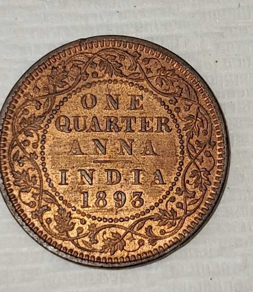 1893 India Great Britain One Quarter Anna Coin Victoria | eBay