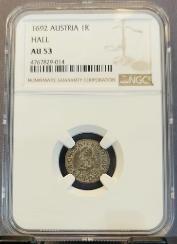 1692 AUSTRIA SILVER 1 KREUZER 1K HALL HOGMOUTH NGC AU 53 RARE TOP POP 1