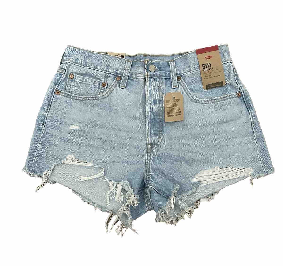 Levis 501 Original High Rise Denim Shorts Women Size 30 Cut Off