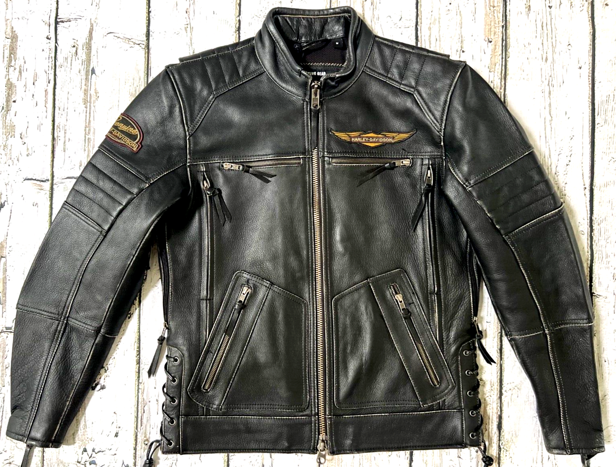 Harley Davidson Men's Kane B&S Vintage Black Leather Riding Jacket