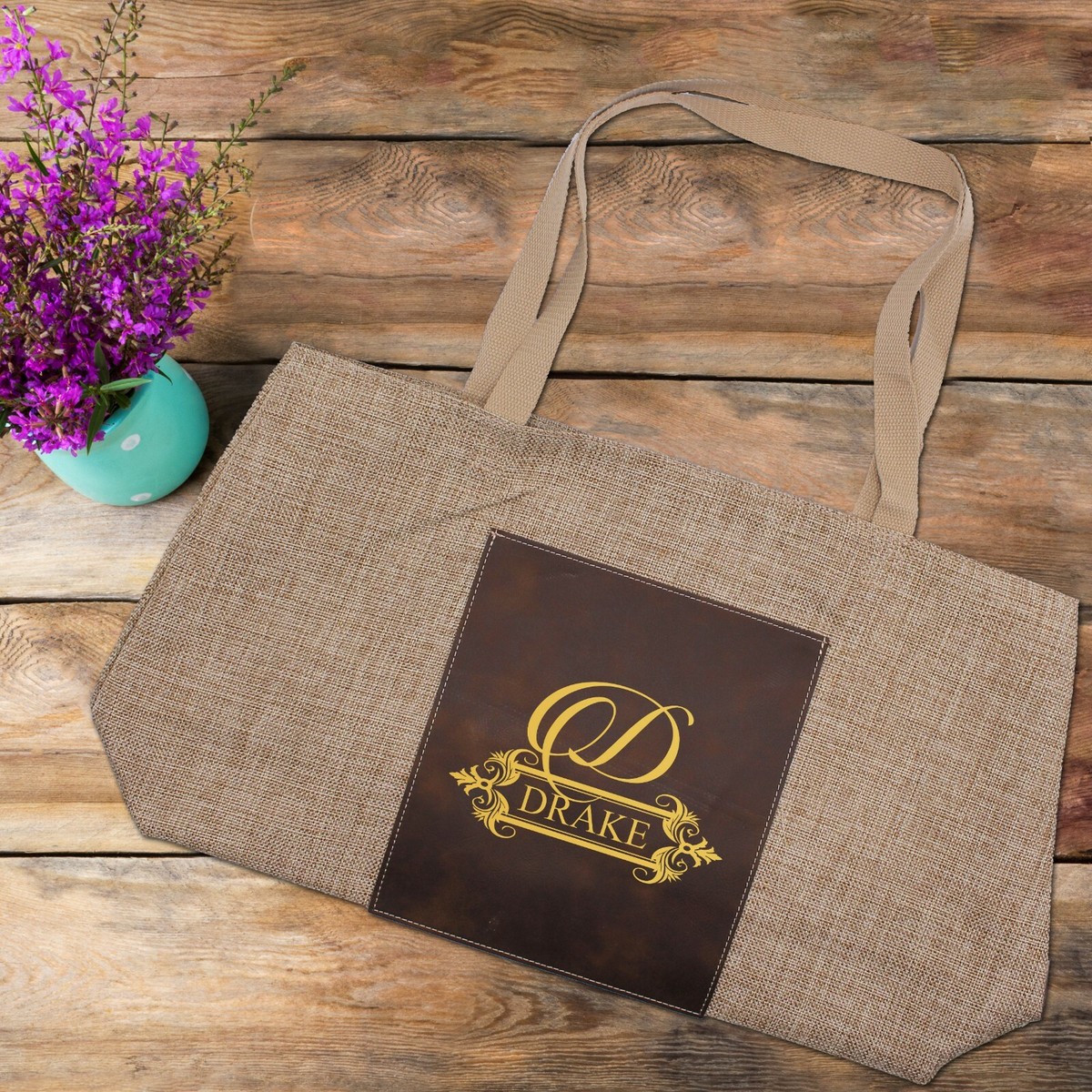 Personalized Bridesmaid Burlap Name Tote Bag