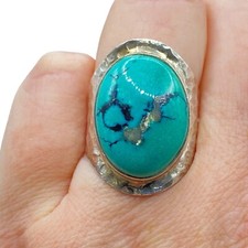 Sterling Silver 925 Turquoise Wide Band Hammered Ring Size 7.75 Southwestern