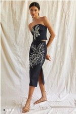 MAEVE BY ANTHROPOLOGIE Embroidered Midi Skirt With Top Women's Sz 8 Black Lined