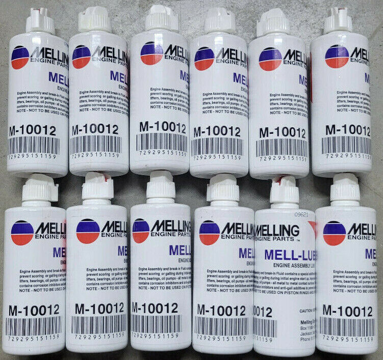 (12) BOTTLES MELLING M-10012 MELL-LUBE ENGINE ASSEMBLY LUBE 4OZ EACH 