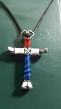 25 Horseshoe Nail Disciple Cross Necklace Red, White and Blue 