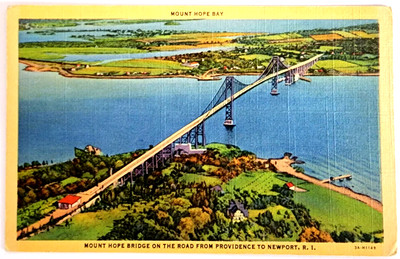 Vintage Postcard 1933 Mount Hope Bay Bridge Road from Providence to Newport R.I.