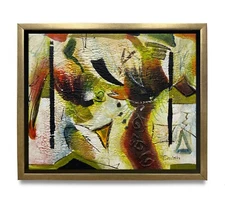 NY Art-Original Oil Painting of Yellow &Red Theme Abstract on Canvas 8x10 Framed