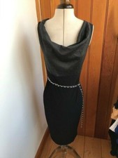with sleeves grey black bodycon chain belt cowl neck dress uk 8 new
