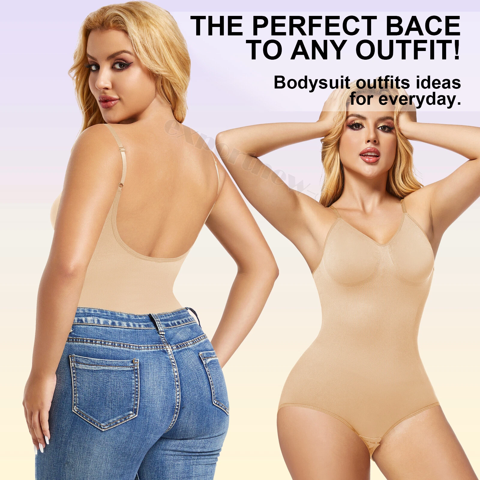 Women's Low Back Bodysuit Tummy Control Seamless Backless Body Shaper Briefs Top