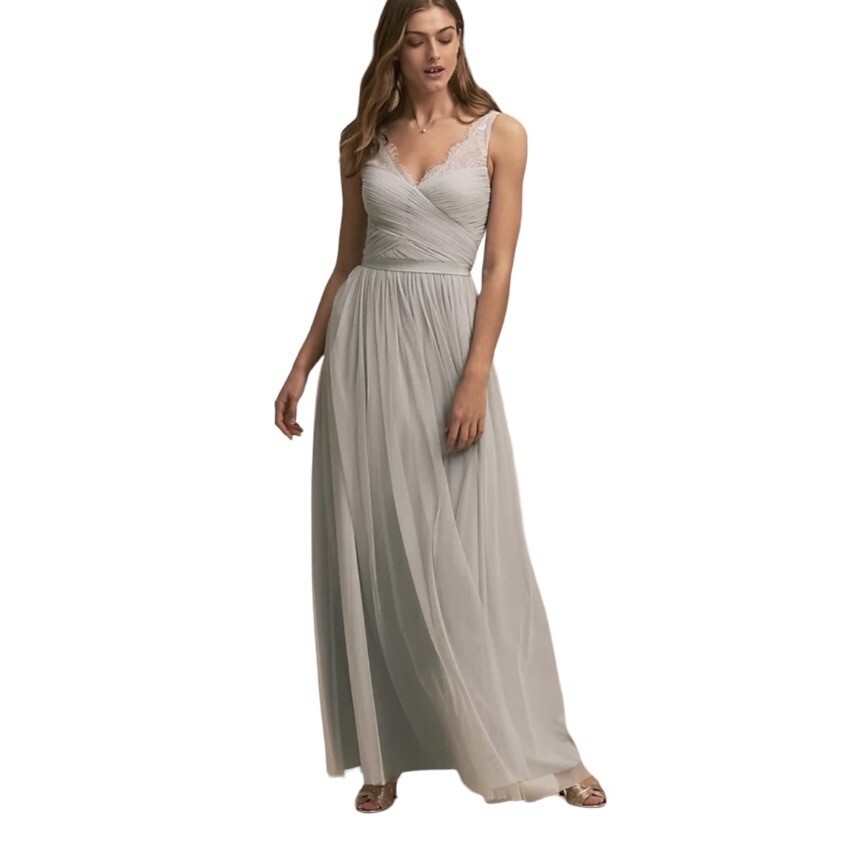 Anthropologie BHLDN Prom Hitherto Fleur Dress Maxi Mist Gray 33892548 $250