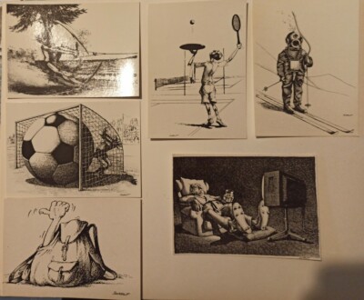 6 AK Sport Wasserski Fußball Wandern Tennis Humor Claude Serre