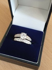 White gold finish solitaire set created diamond elegant ring size Q