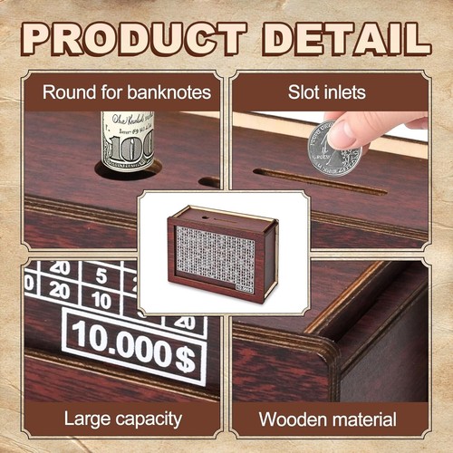 10000 Savings Challenge Box, Wooden Money Saving Piggy Bank for Adults Kids, Reu - Picture 6 of 7