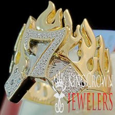 Real Yellow Sterling Silver Big Look Simu Diamond Lucky 7 Dice Mens Pinky Ring