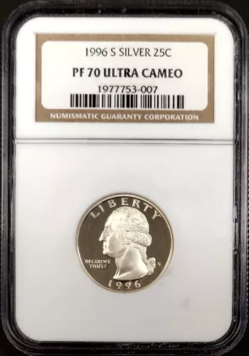 1996 S Silver Proof Washington Quarter certified PF 70 Ultra Cameo by NGC!
