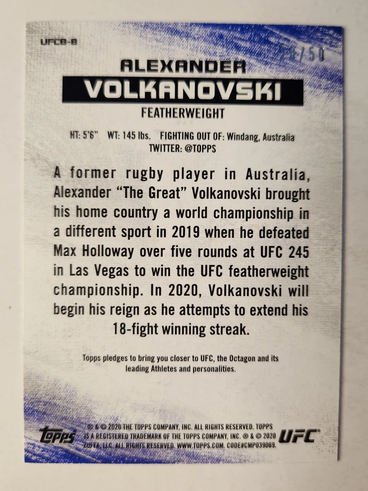 2020 Topps UFC UFC Bloodlines #UFCB-8 ALEXANDER VOLKANOVSKI BRONZE /50 - Image 2 of 2