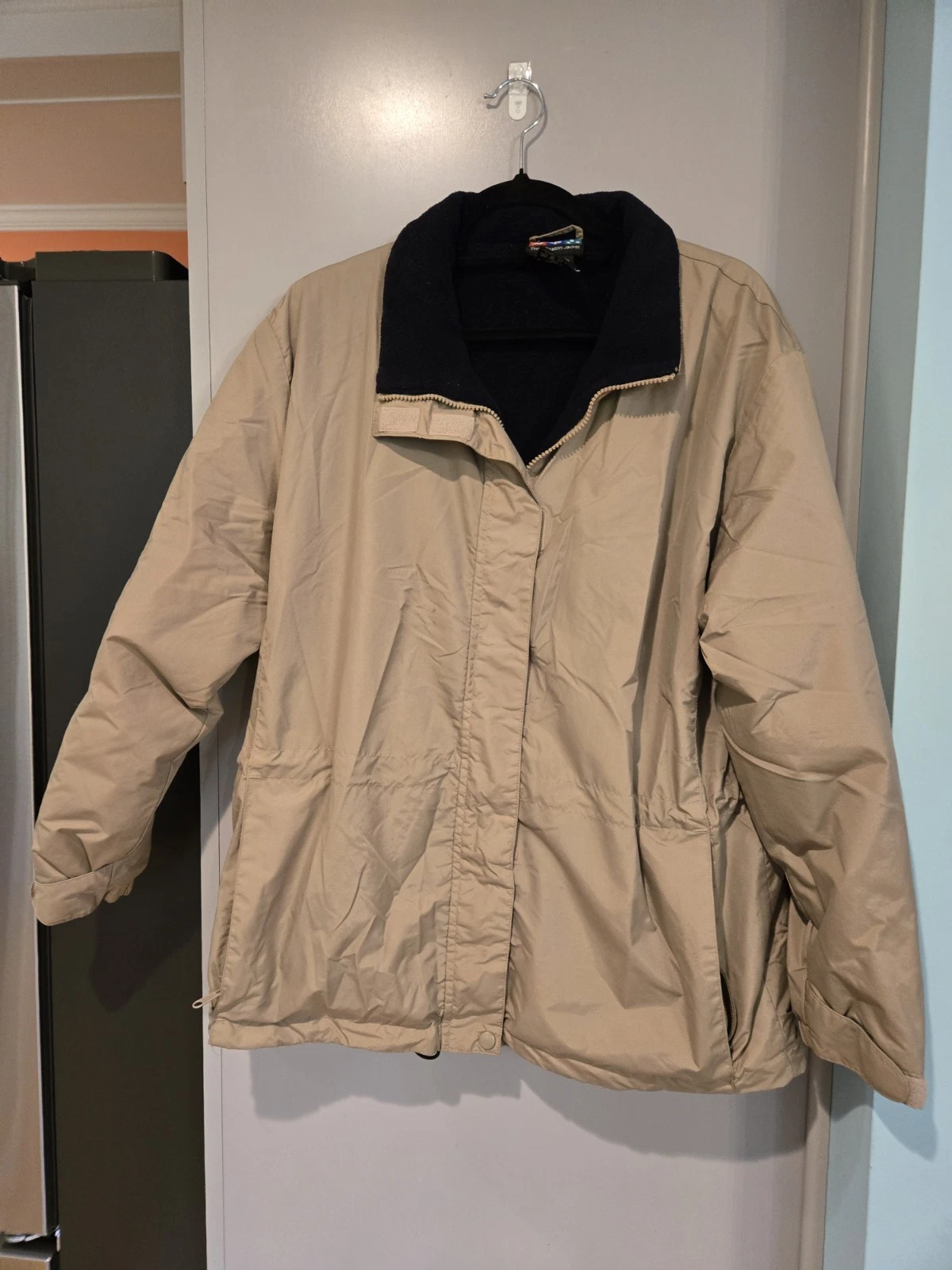 Three Season Mens Jacket, Size Large, Khaki, Zip with Drawstring Waist