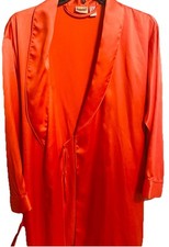 Frederick s of Hollywood Coral Satin Robe Small Wrap Belted Lingerie Sleepwear