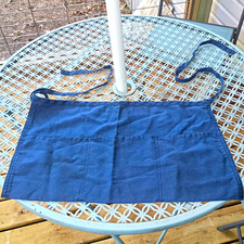 Blue Solid Cotton Bistro Waist Apron w/ Pockets, One Size Unisex Adults