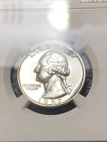💎 1957 25c Washington Proof Silver Quarter NGC PF67 Cameo Light Toning