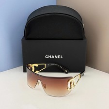 CHANEL CH9579B Shield Sunglasses Gold Frame Brown Gradient Lens Women 142-18-150