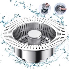 3 in 1 Kitchen Sink Drain Strainer Stainless Steel Sink Stopper Standard 3-1/2"