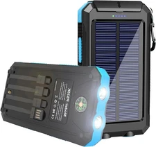 Solar Charger, 20000mAh Portable Type-C Power Bank with 20000mAh, Blue 