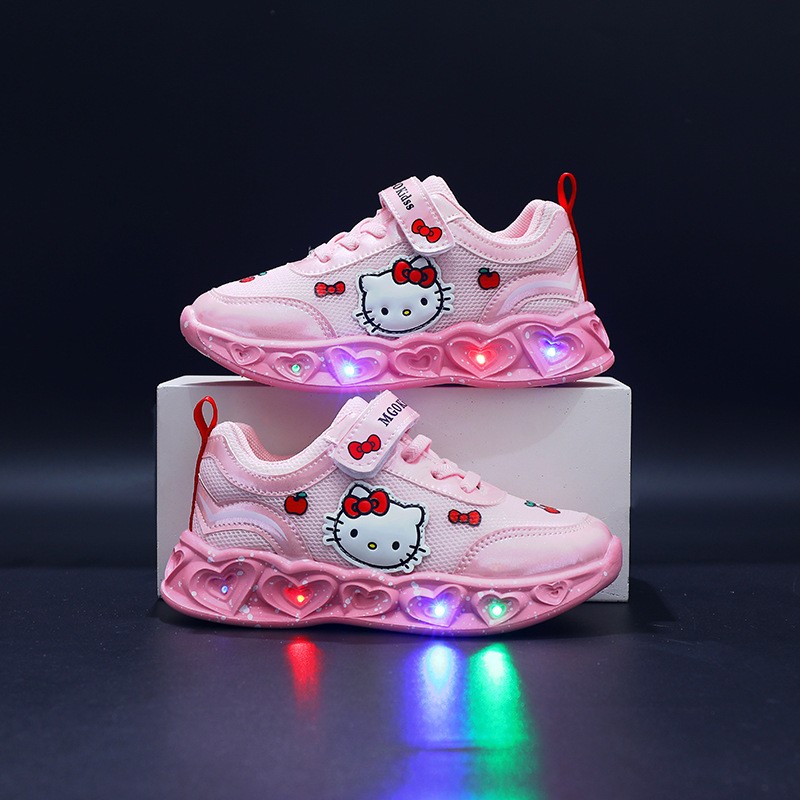 Girls' Kitty Cat pattern LED Luminous Princess Sport Shoes L