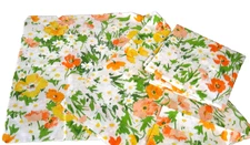 2 Vintage King large Pillowcases FLORAL Bright Yellow Green Lady Pepperell