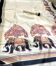 Fancy Elephant Print Khadi Silk Saree With Blouse