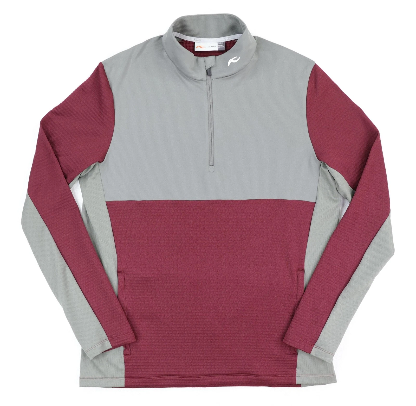 KJUS David Midlayer Half-Zip Pullover Mens Medium Red Gray Stretch Long Sleeve