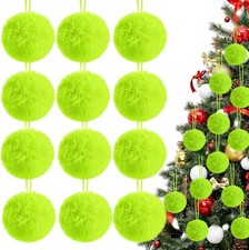 Christmas Tree Lime Green Ball Ornaments Furry Pom Poms Decorations 12PCS