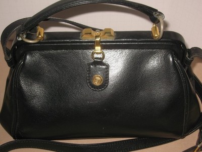 Gold Pfeil Vintage Doctor's Handbag With strap Top Handle Leather Black