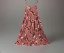 Pink Floral Tiered Maxi Dress Women’s 3XL Cottagecore Resort Vacation Romantic