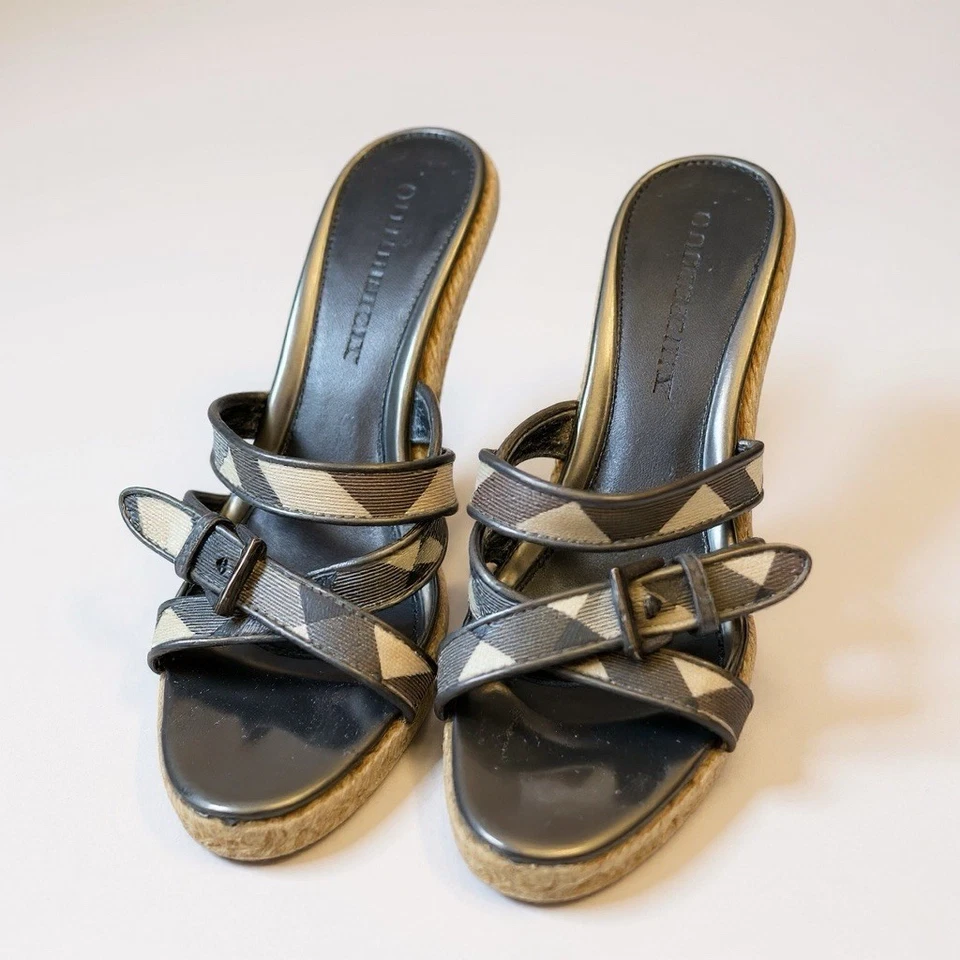 Босоножки Burberry Nova клетчатые эспадрильи на танкетке на каблуках лакированная кожа 38/7,5-8 - Изображение 2 из 4