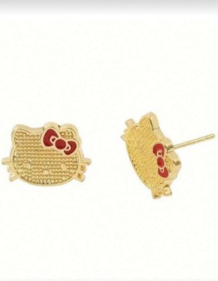 Red Enamel Bow Hello Kitty Stud Earrings in 10k Gold