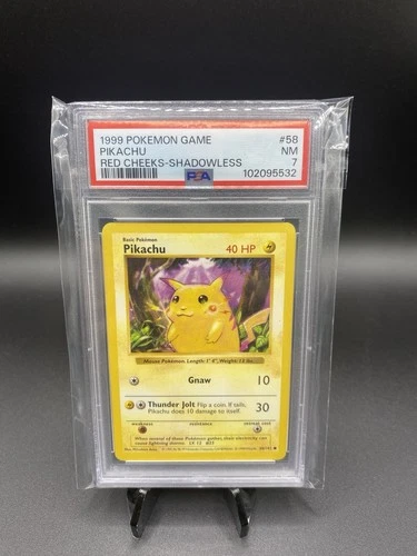 1999 POKEMON BASE SET RED CHEEKS-SHADOWLESS #58 PIKACHU PSA 7
