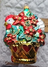 Vintage Hand Blown Glass 6"  Chicken Christmas Ornament Bird Colorful Floral 
