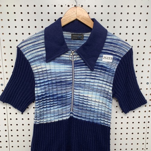 Vintage 70s Towncraft JcPenny 1/2 ZIp Ribbed polo Shirt Blue Girls Large 15.5x28 - Picture 5 of 15