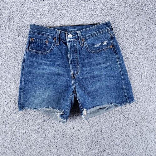 Levis 501 Shorts Damen 26 Blau Cut Off Denim Jeans Button Fly Classic Ripped - Bild 2 von 11