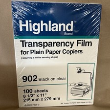 Highland Transparency Film For Plain Paper Copier 100 Sheets A4 215mm x279mm NEW