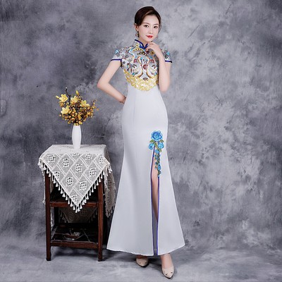 green emerald velvet dress Red Carpet Cheongsam, Wedding Qipao Cheongsam, High-End Chinese Dress