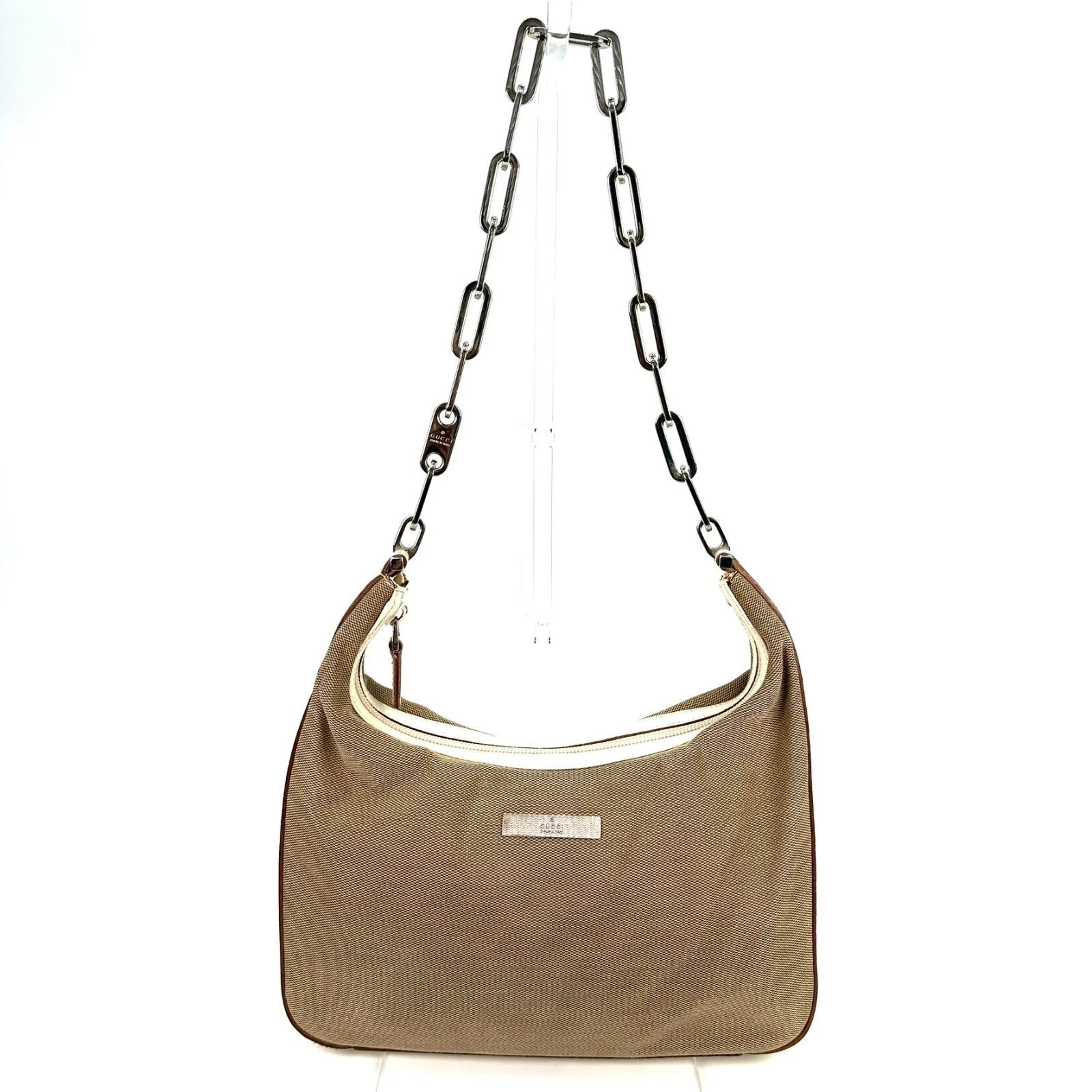 Sac bandoulière GUCCI toile cuir/chaîne argent authentique #0215