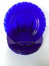Bormioli Rocco Duralex Rivage Cobalt Blue Swirl Luncheon Dinner Plates 9” Set