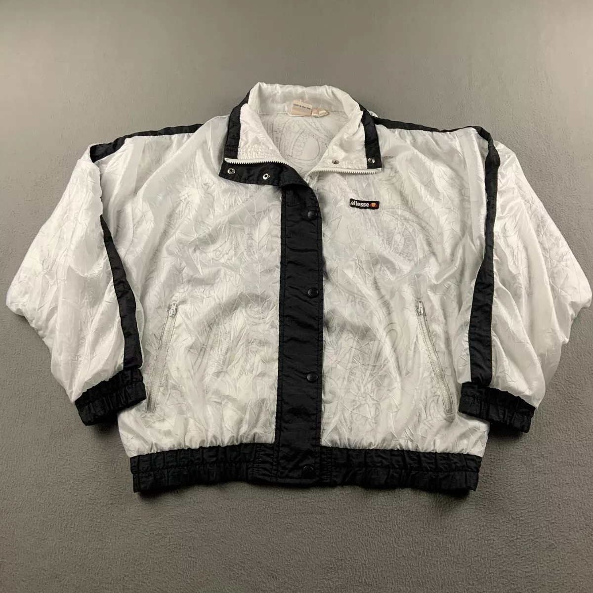 Vintage Ellesse Jacket Women M White Black Full Zip Snap