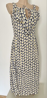 MOSCHINO Midi Dress Black White IT42 UK10 Daisy Floral Fern