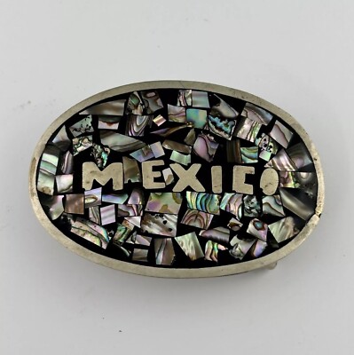 Handcrafted Abalone Inlay Belt Buckle Alpaca Mexico Belt Buckle Silver Abalone Inlay Mosaic  main image 4